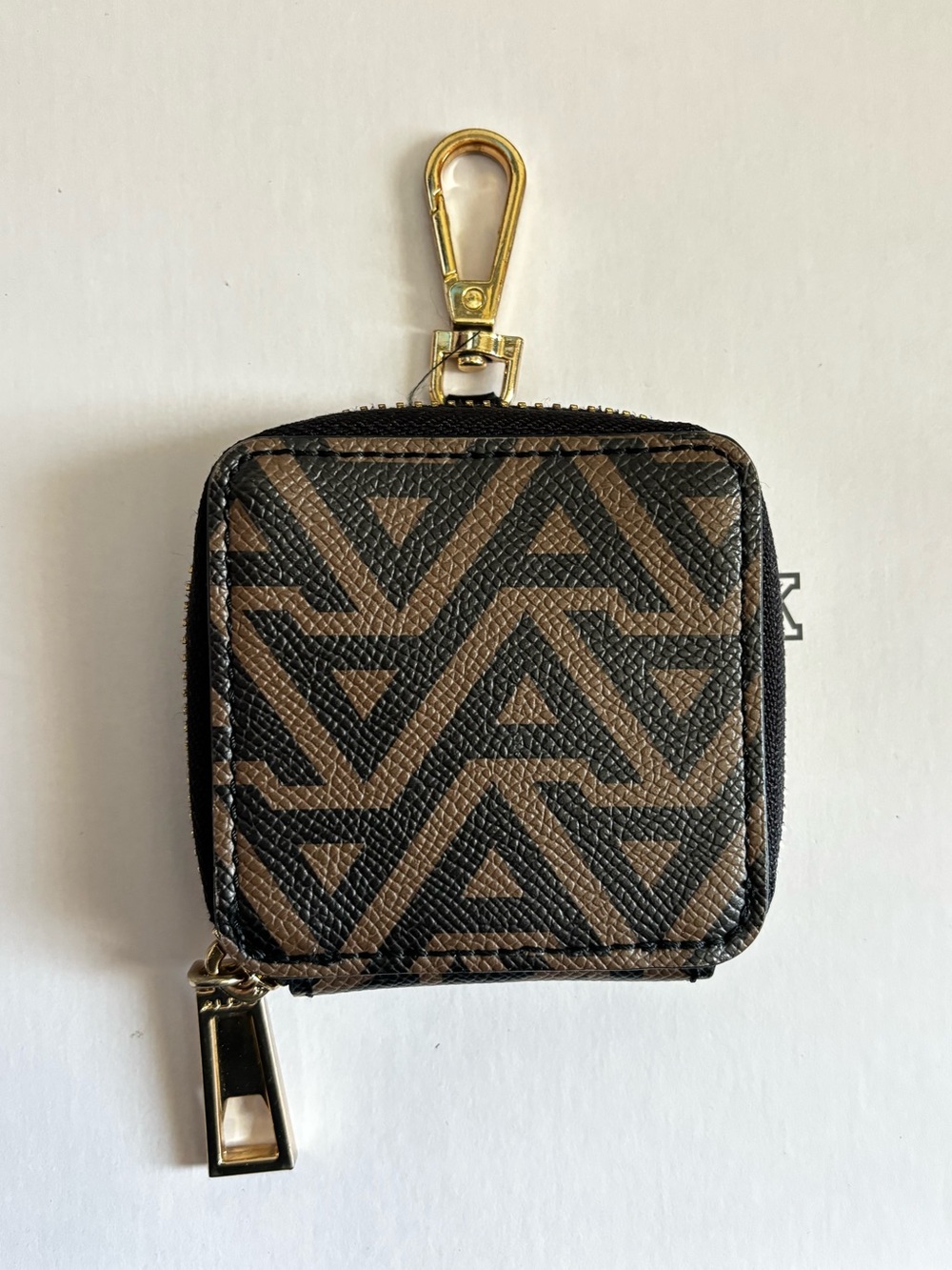 Aldo Brown and Black Monogram Key & Card Holder with Gold Hardware